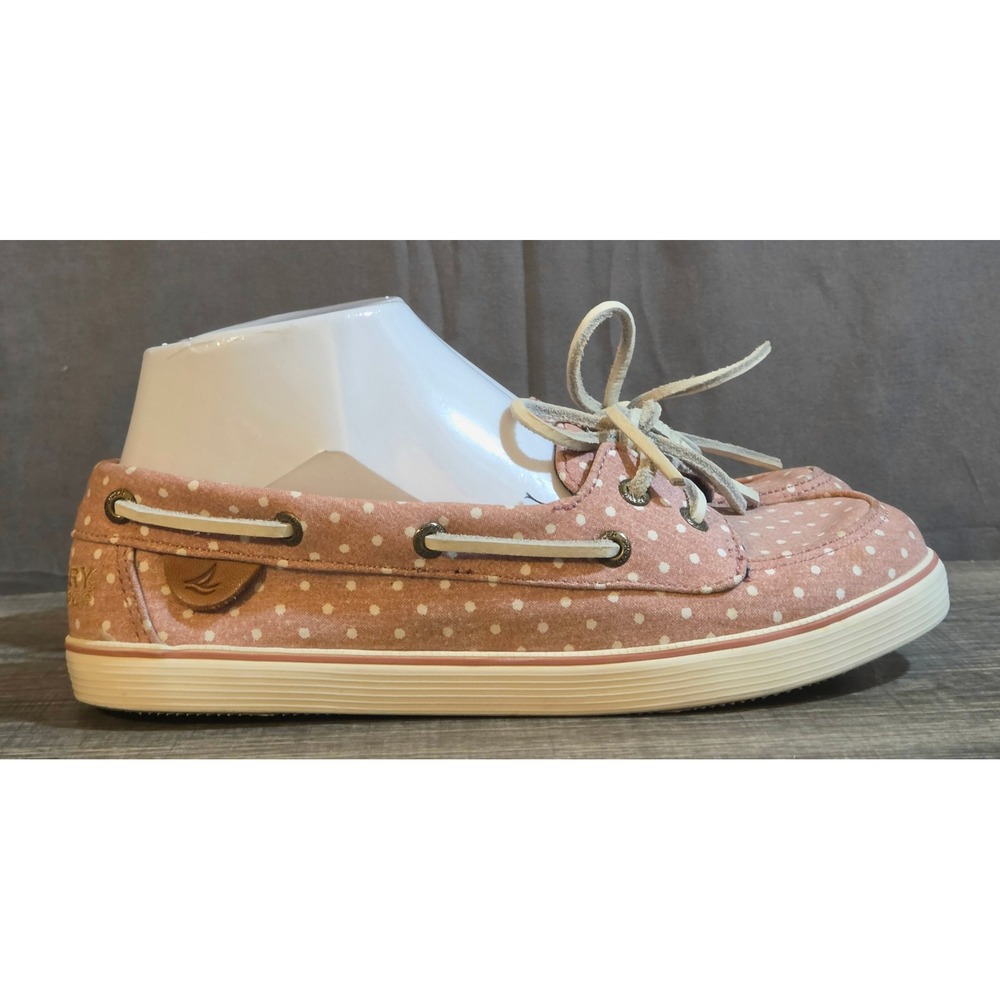 Sperry Top-Sider Polka Dot Canvas Boat Shoes Women's Size 5.5 Pink White